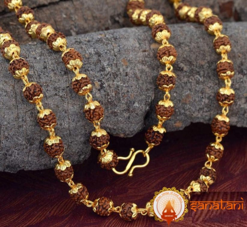 Original Rudraksha Mala Golden Plate - 108 beads (Lab Tested and Government Certified)